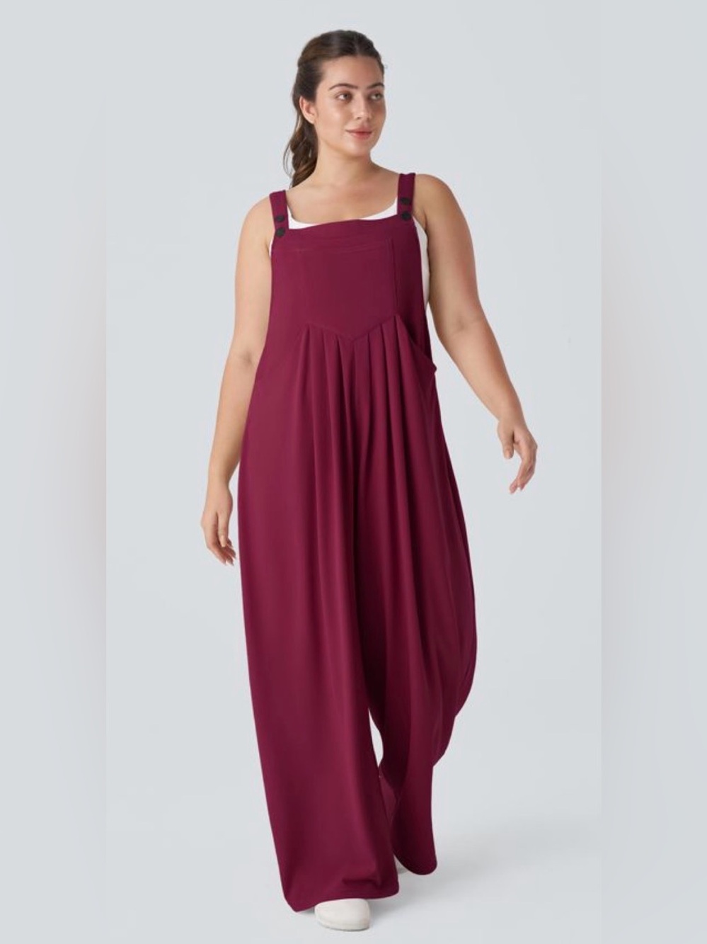 Halara Pockets Waffle Casual Plus Size Overalls in Anemone
